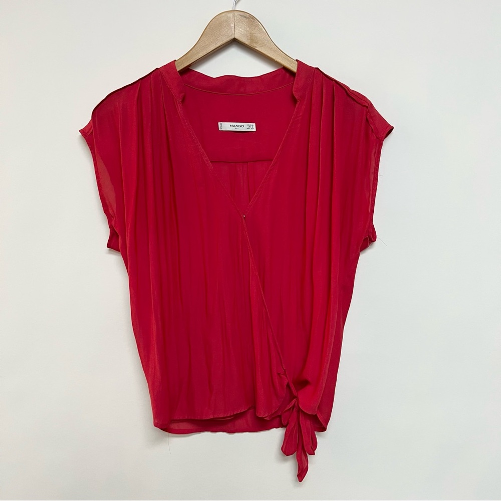 Mango Coral Red Wrap Blouse Sleeveless Tie Waist Shirt Size 2
